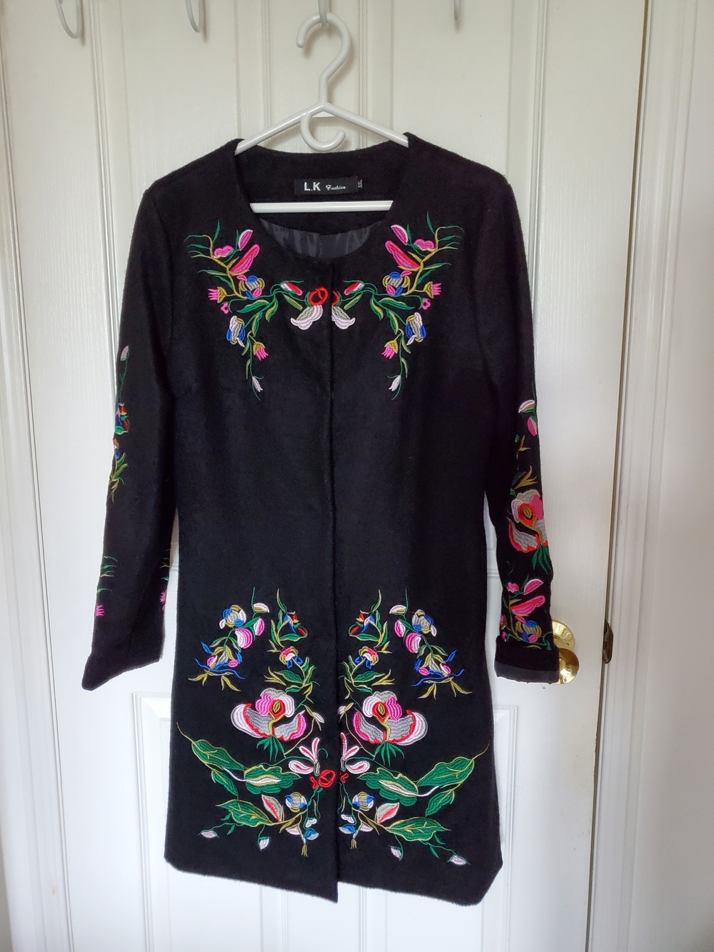 LK Studio Black Embroidered Floral Coat